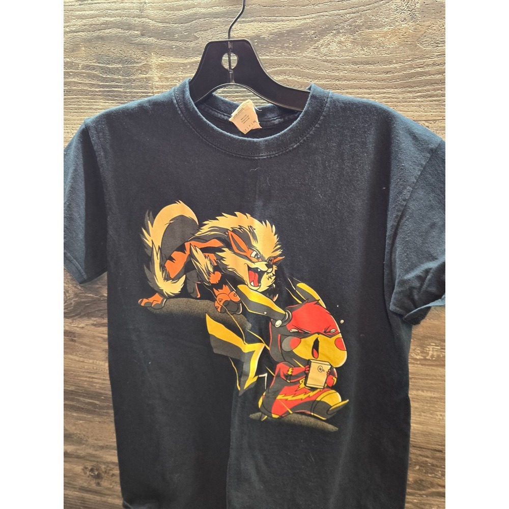 Pokemon Pikachu Flash Arcanine Mashup Graphic T-Shirt Black Kids Small S‎